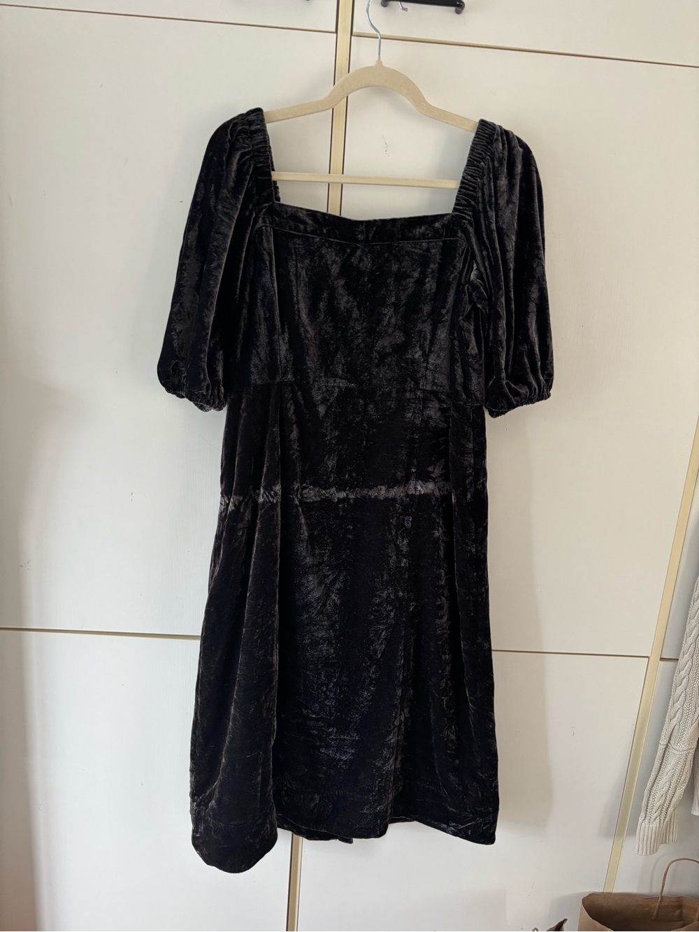 J.Crew Black Velvet Puff Sleeve Midi Dress Cottagecore Gothic Size 10 Office - Picture 7 of 15